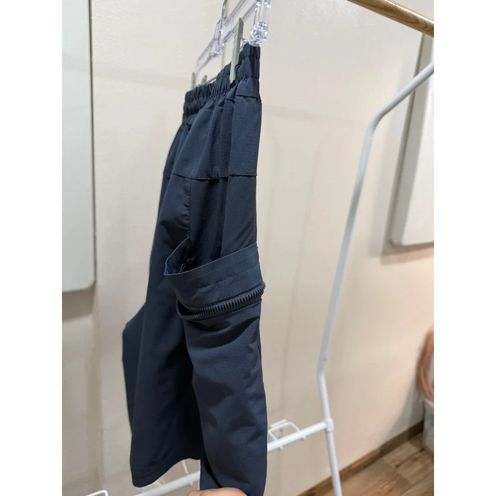 Apana Mens Navy Blue Active Cargo Shorts Elastic Waist Zip Pocket Size Large